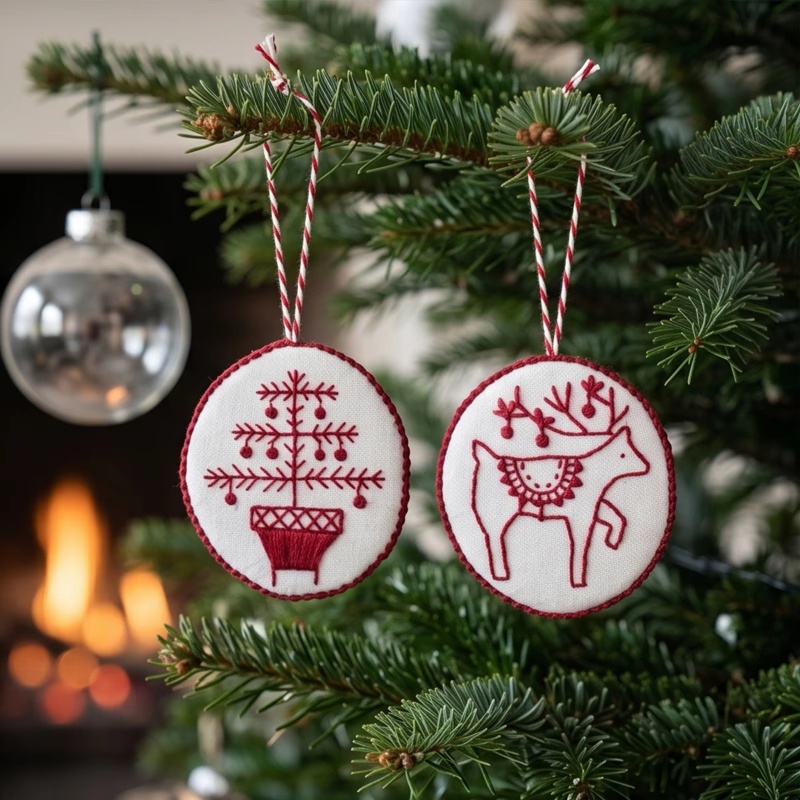 Embroidery Xmas Ornaments - Kerstborduurpakket voor beginners en volwassenen, doe-het-zelf