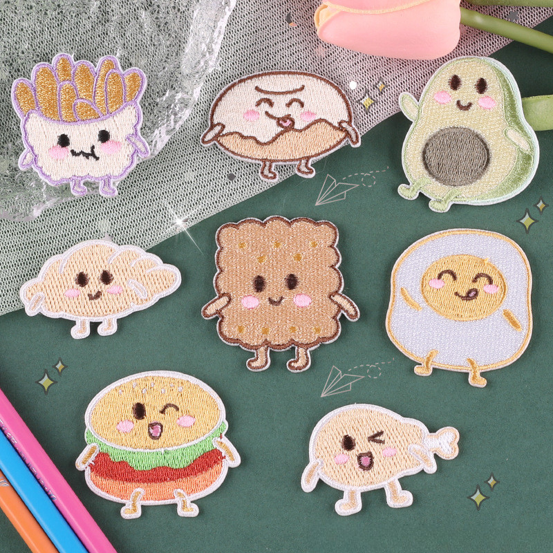 Embroidery On Jeans - Zelfklevende patches met frietjes- en burgermotief