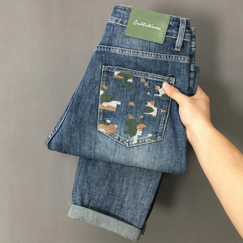 Embroidery On Jeans - Vintage gewassen denim jeans voor heren