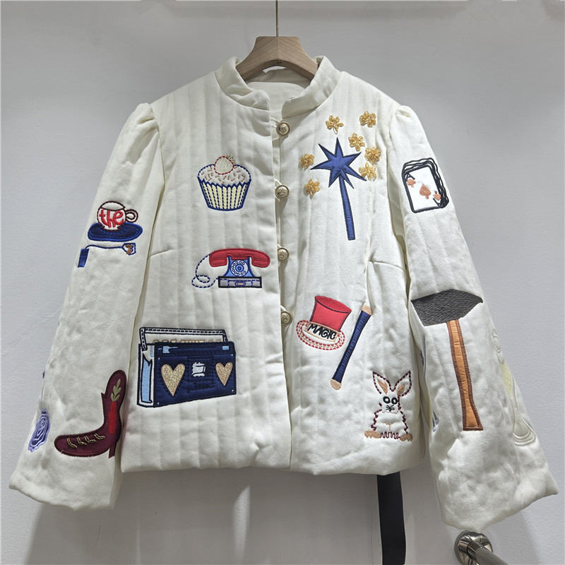 Embroidery Unique Design - Nieuwe herfst-winter damesjas met opstaande kraag,
