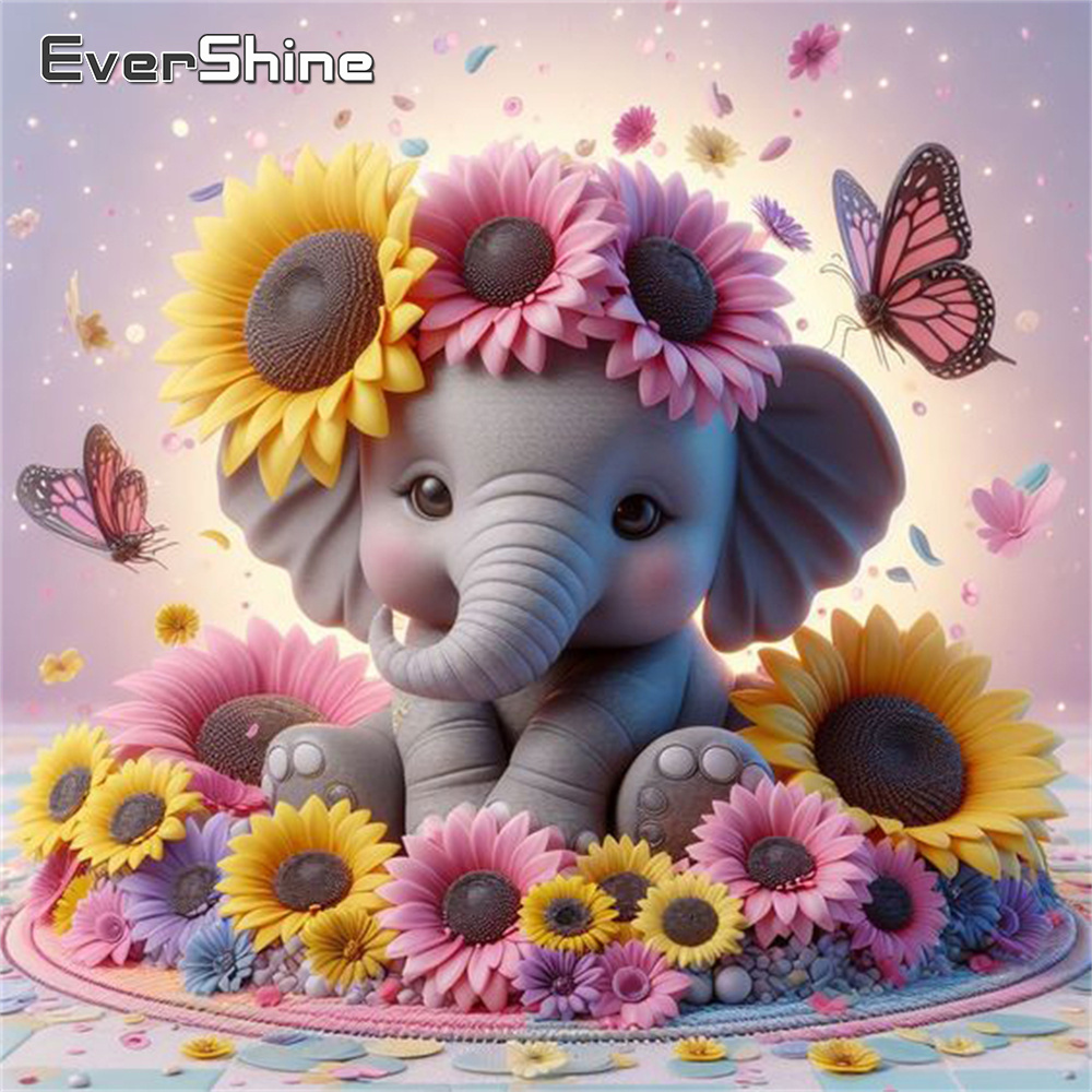 Embroidery Uae - Evershine Olifant Diamant Schilderij Dier Kruissteek