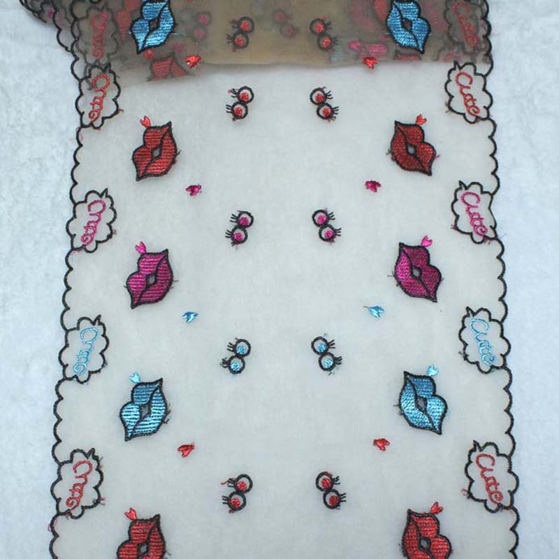 Embroidery Lips - 20 yards tweekleurige lippen schattige borduurkantbies