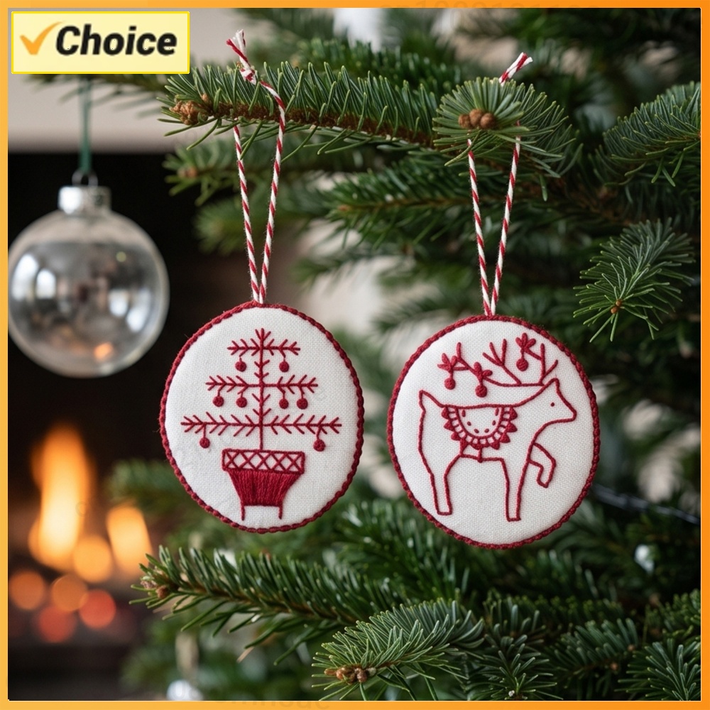 Embroidery Xmas Ornaments - Kerstborduurset met gereedschapset, geborduurde kerstboomversieringen, handgemaakte