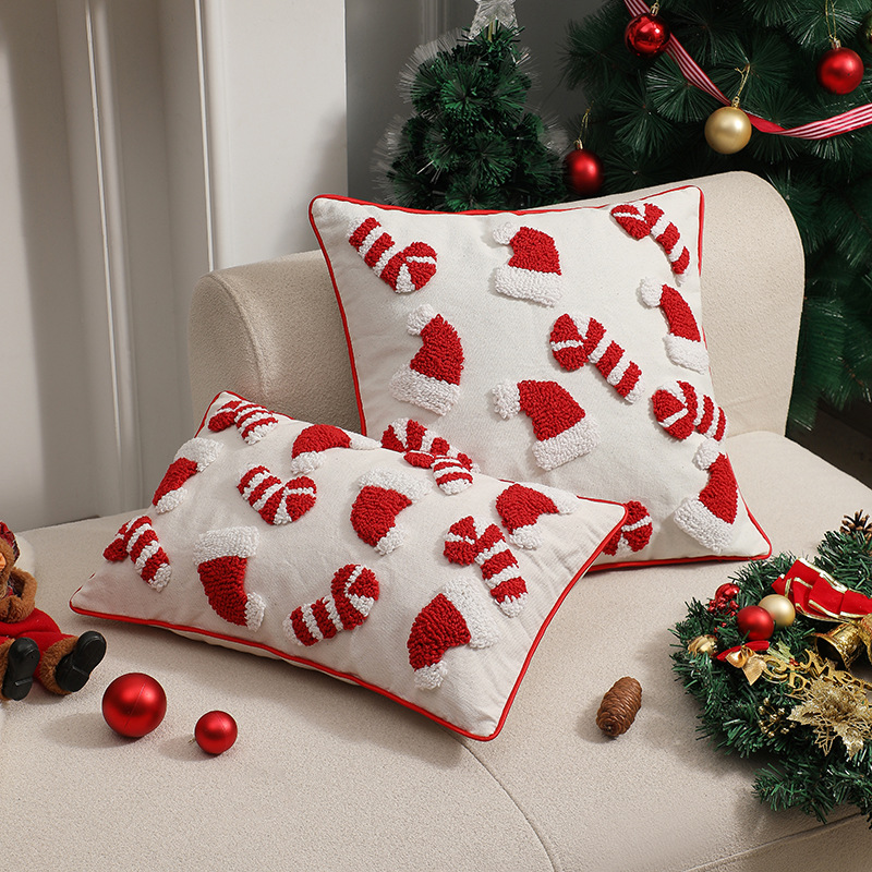 Embroidery Xmas Ornaments - Rode Kerst Kussensloop Decoratieve Kerstman Hoed