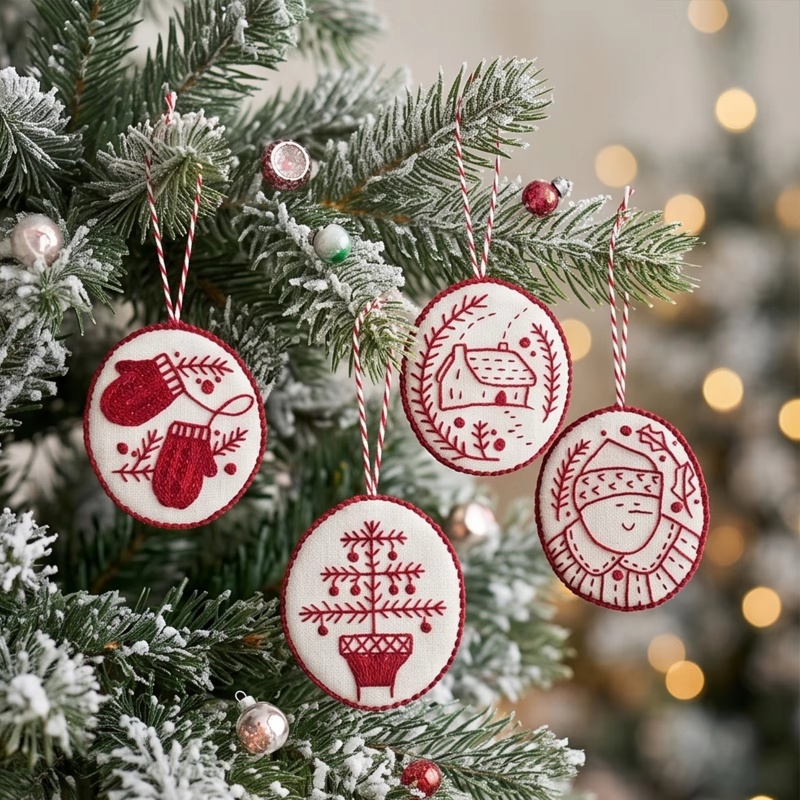 Embroidery Xmas Ornaments - Kerstborduurpakket voor beginners en volwassenen, doe-het-zelf