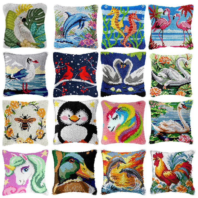 Printed Embroidery Kit - DIY Vogel Eenhoorn Kussen Handwerk Wol