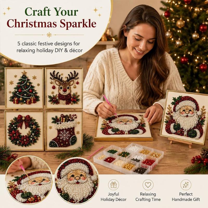 Embroidery Xmas Ornaments - Kerstman Parelkunst DIY Kraalborduurset Inlijstbaar Wandornament