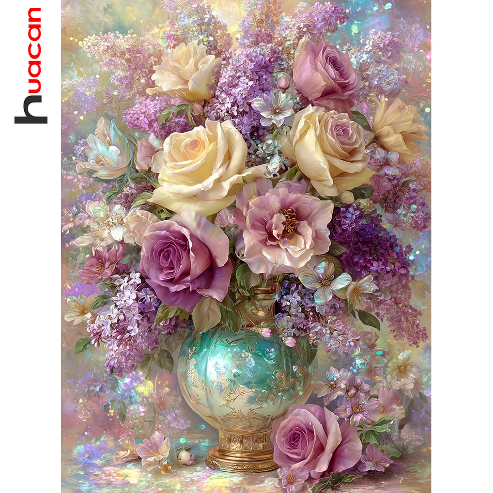 Embroidery Rose - Huacan Volledige Diamant Schilderij Rozenvaas Diamant