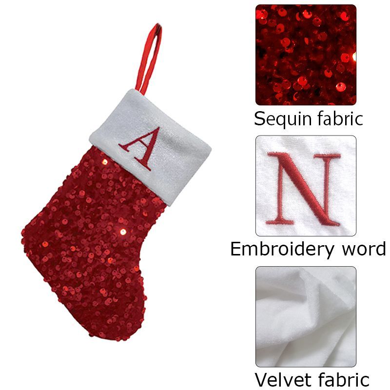 Rode Pailletten Kerstsok met B - Embroidery Xmas Ornaments recensie en prijs