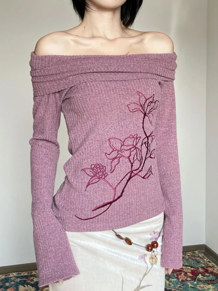 Paarse bloemen geborduurde dam - Embroidery Thread Yarn recensie en prijs
