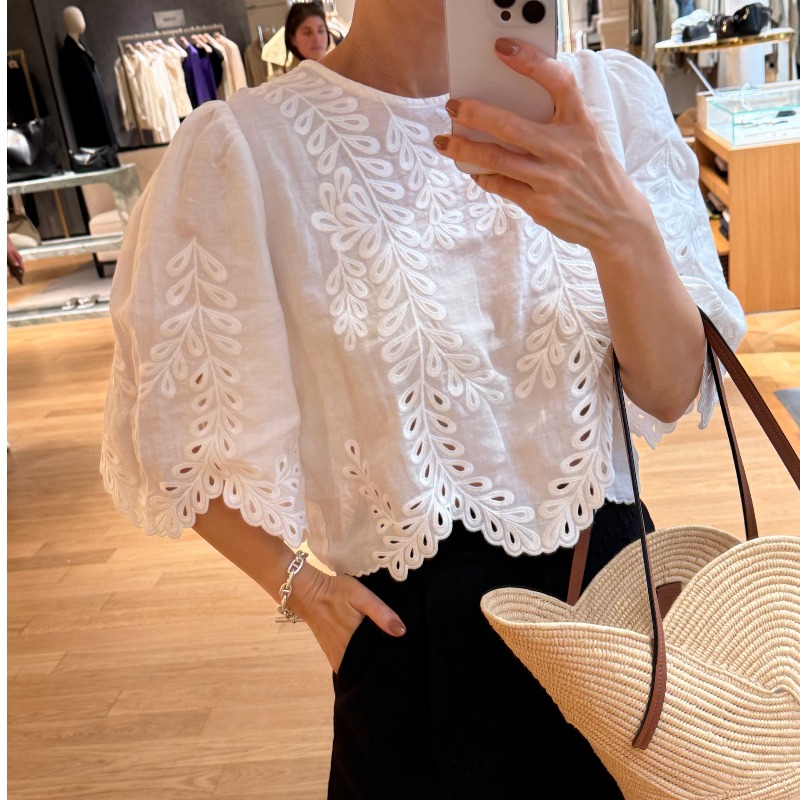 Frans-stijl rondhals shirt met - Embroidery Unique Design recensie en prijs